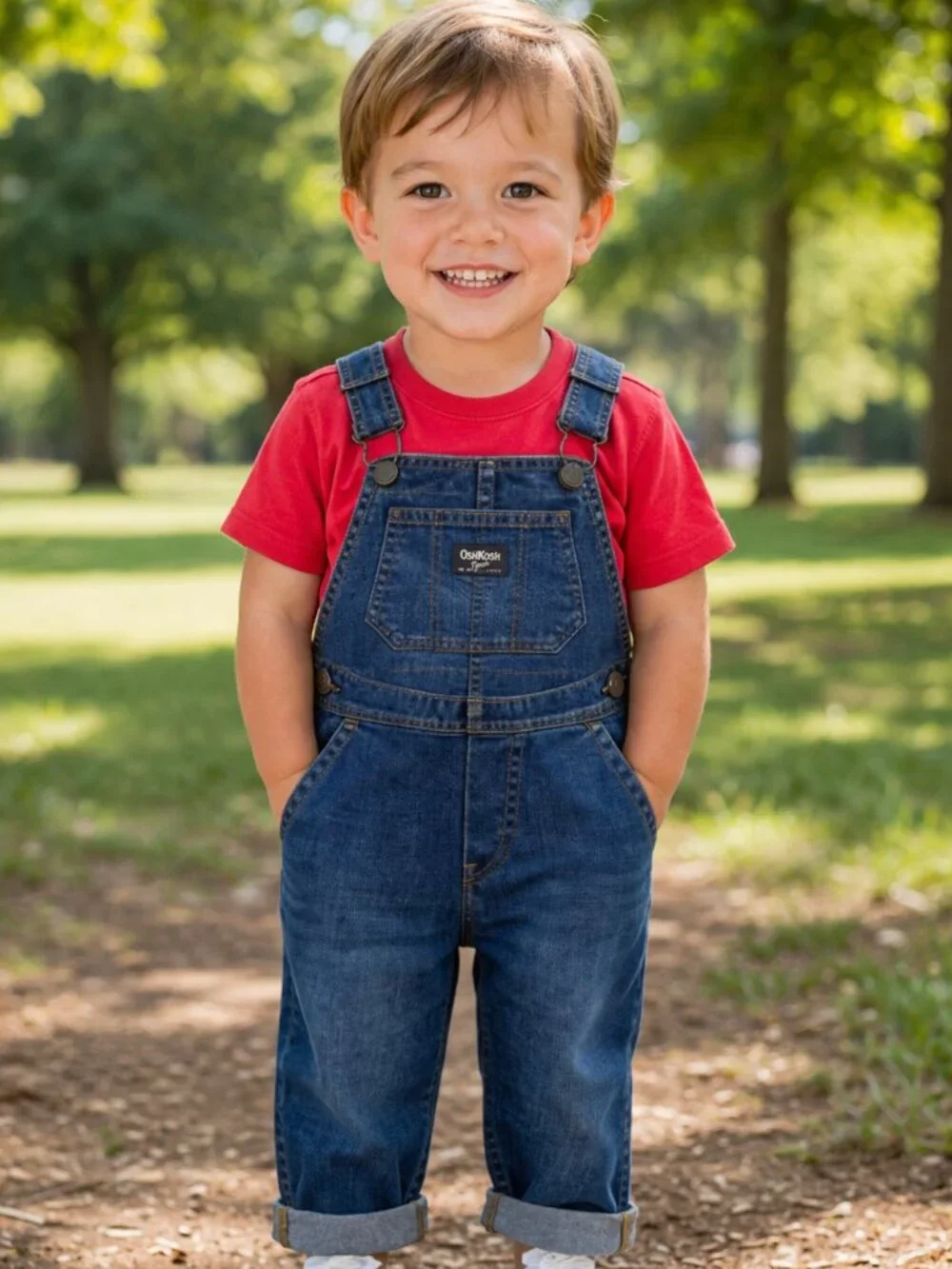 NWT OshKosh B'Gosh Toddler Denim Overalls Dark Wash Baby Boy Jean Overalls 2T - Picture 2 of 5